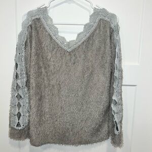SHEIN Gray Off-Shoulder Lace Sweater